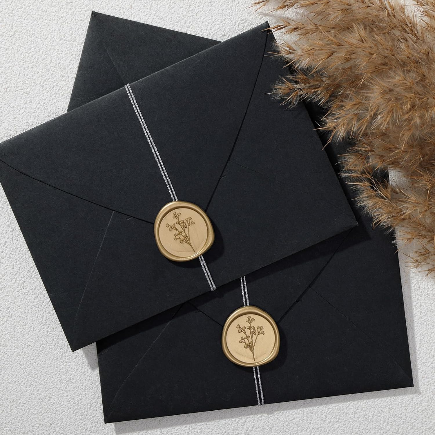 UNIQOOO Wax Seal Stickers - Baby‘s Breath Wedding Invitation Envelope Seal Stickers, Botanical 50 Pcs Self- Adhesive Antique Gold Stickers, Perfect for Invitation, Gift Wrapping, Crafts (Light Gold)